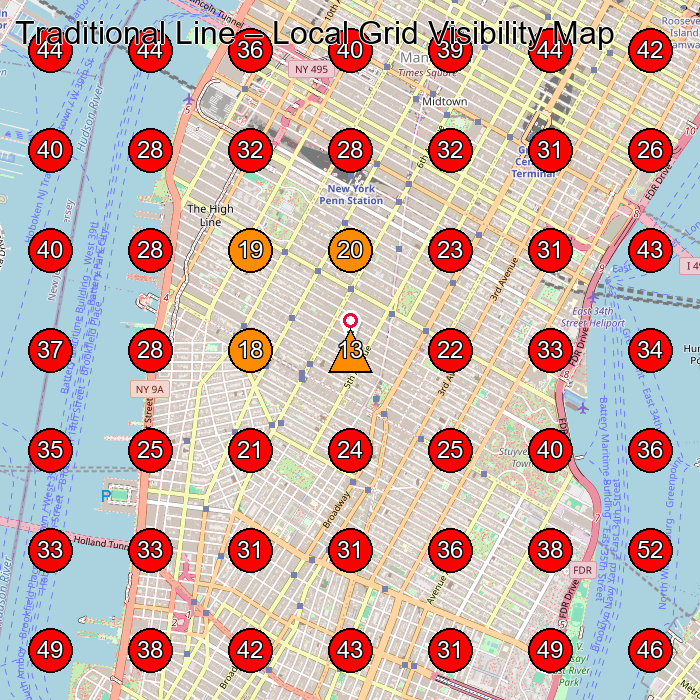 Traditional Line GeoGrid visibility map for Window Installation Service in New York